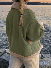 Load image into Gallery viewer, Fuzzy Collared Neck Long Sleeve Jacket with Buttoned Closure and Cozy Pockets