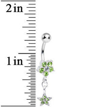 Load image into Gallery viewer, Light Green Gem Fancy Flower and Falling Star Dangle Belly Ring