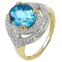 Load image into Gallery viewer, 14K Yellow Gold Plated 3.25 Carat Genuine Swiss Blue Topaz .925 Sterling Silver Ring