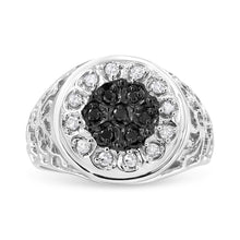 Load image into Gallery viewer, .925 Sterling Silver 1/4 Cttw White and Black Treated Diamond Halo Cluster Ring for Men (I-J Color, I3 Clarity) - Size 10