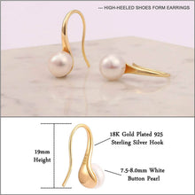 Load image into Gallery viewer, 925 Sterling Silver 7.5-8mm White Freshwater Cultured Pearl Dangle Drop Earrings