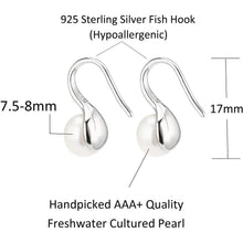 Load image into Gallery viewer, 925 Sterling Silver 7.5-8mm White Freshwater Cultured Pearl Dangle Drop Earrings