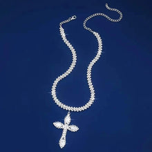 Load image into Gallery viewer, 925 Sterling Silver Cross Pendant Necklace with Sparkling Rhinestone Embellishments