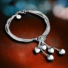 Load image into Gallery viewer, .925 Sterling Silver Five-Line Chain with Five-Heart Bracelet