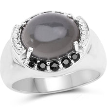Load image into Gallery viewer, 5.68 Carat Genuine Grey Moonstone & Black Spinel .925 Sterling Silver Ring