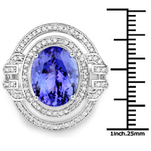 Load image into Gallery viewer, 14K White Gold 6.83 Carat Genuine Tanzanite and White Diamond Ring