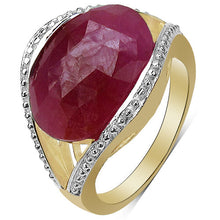 Load image into Gallery viewer, 14K Yellow Gold Plated 9.29 Carat Genuine Pink Sapphire & White Diamond .925 Sterling Silver Ring