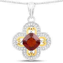 Load image into Gallery viewer, 1.63 Carat Genuine Hessonite and White Diamond 18K Yellow Gold with .925 Sterling Silver Pendant