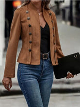 Load image into Gallery viewer, Decorative Button Open Front Long Sleeve Jacket – Elegant Casual Outerwear for Women