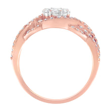 Load image into Gallery viewer, 10K Rose Gold 3/4 Cttw Diamond Floral Cluster Head and Twisted Shank Cocktail Ring (H-I Color, SI1-SI2 Clarity)- Size 7