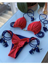 Load image into Gallery viewer, New Festival Flame Halter Bikini Set for Women – Triangle V-Neck Backless Two-Piece Swimsuit with Tie Side Bottoms & Adjustable Lace-Up Fit – Sleek Polyamide Swimwear for Koningsdag/King’s Day & Summer Beach Celebrations