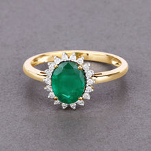 Load image into Gallery viewer, 1.34 Carat Genuine Zambian Emerald and White Diamond 14K Yellow Gold Ring