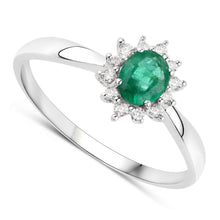 Load image into Gallery viewer, 0.40 Carat Genuine Zambian Emerald and White Diamond 14K White Gold Ring