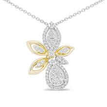 Load image into Gallery viewer, 14K White and Yellow Gold 5/8 Cttw Round Diamond Marquise Floral Style 18" Pendant Necklace (H-I Color, I1-I2 Clarity)