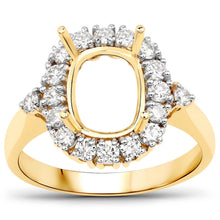 Load image into Gallery viewer, 0.54 Carat Genuine White Diamond 14K Yellow Gold Semi Mount Ring - holds 9x7mm Cushion Gemstone