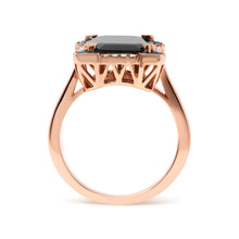 Load image into Gallery viewer, 14K Rose Gold 15x10 MM Emerald-Cut Black Onyx and 1/5 Cttw Blue and White Diamond Halo Cocktail Ring (G-H Color, SI1-SI2 Clarity)- Size 7