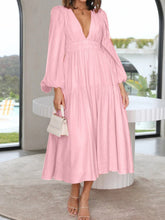 Load image into Gallery viewer, Lightweight Deep V-Neck Balloon Sleeve Maxi Dress Elegant & Flowing Silhouette Unique Dress