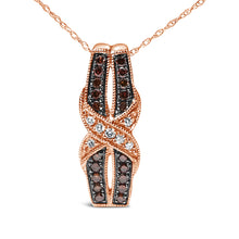 Load image into Gallery viewer, 10K Rose Gold 1/4 Cttw White and Chocolate Brown Diamond Infinity Twist Pendant Necklace (I-J Color, I1-I2 Clarity)