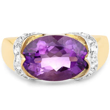 Load image into Gallery viewer, 14K Yellow Gold Plated 4.98 Carat Genuine Amethyst and White Topaz .925 Sterling Silver Ring