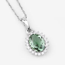 Load image into Gallery viewer, 1.39 Carat Genuine Green Tourmaline and White Diamond 14K White Gold Pendant