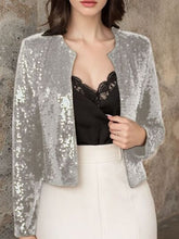 Load image into Gallery viewer, Elegant Women Full-Size Sequin Open Front Cropped Jacket With Glamorous Sparkle Luxury Women Party Jacket
