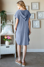 Load image into Gallery viewer, Full Size Ribbed Short Sleeve Hooded Dress β Casual Ribbed Hooded Dress, Stylish Short Sleeve Dress, Comfortable Ribbed Dress, Trendy Hooded Dress, Fashionable Ribbed Dress, Easy Fit Hooded Dress, Versatile Short Sleeve Dress