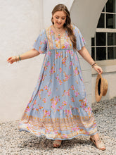 Load image into Gallery viewer, Pink Purple Plus Size Printed Flutter Sleeve Maxi Dress Elegant & Flowy Dress Unique Design