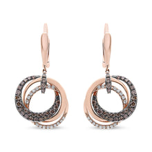 Load image into Gallery viewer, 14K Rose Gold 1.00 Cttw White and Brown Diamond Intertwining Hoops and Circle Dangle Earrings (H-I/Brown Color, SI1-SI2 Clarity)