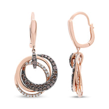 Load image into Gallery viewer, 14K Rose Gold 1.00 Cttw White and Brown Diamond Intertwining Hoops and Circle Dangle Earrings (H-I/Brown Color, SI1-SI2 Clarity)