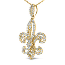 Load image into Gallery viewer, 14K Yellow Gold 1.00 Cttw Round Diamond Fleur De Lis 18" Pendant Necklace (H-I Color, SI2-I1 Clarity)