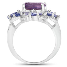 Load image into Gallery viewer, 4.88 Carat Genuine Amethyst and Tanzanite .925 Sterling Silver Ring