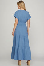 Load image into Gallery viewer, Surplice Short Sleeve Tiered Maxi Dress With Pockets For Women β Elegant, Versatile, Comfortable and Functional with Flattering Surplice Neckline and Tiered Design for Effortless Style