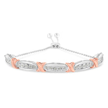 Load image into Gallery viewer, .925 Sterling Silver 1/4 Cttw Round-Cut Diamond X & Tapered Bar Miracle-Set Bolo Bracelet (I-J Color, I3 Clarity) - Two Tone Rose Gold & Silver