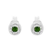 Load image into Gallery viewer, .925 Sterling Silver 1/5 Cttw Round Brilliant-Cut Green Diamond Miracle-Set Stud Earrings (Fancy Color-Enhanced, I1-I2 Clarity)