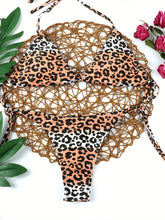 Load image into Gallery viewer, Bikini Leopard Print 2 Piece Swimsuit for Women – High Cut Lace-Up Backless Flattering Bikini Set with Halter Spaghetti Strap – Stretchy Sexy and Stylish Swimwear for Pool Beach and Summer Vacation