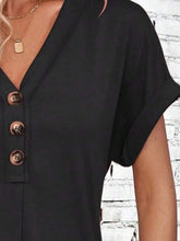 Load image into Gallery viewer, Elegant Button V-Neck Short Sleeve Dress Flattering Casual & Office Wear Simple Dress