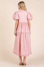 Load image into Gallery viewer, Ruffle Trim Puff Sleeve Tiered Babydoll Midi Dress β Fluttering, Sweet, Elegant, Feminine, and Trendy Babydoll Midi Dress with Ruffle Trim and Puff Sleeves