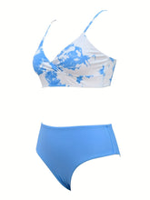 Load image into Gallery viewer, Coastal Flair V-Neck Bikini Set – Eye-Catching Random Print Two-Piece Chic Swimsuit with Spaghetti Straps High Cut Shorts and Ultra-Stretch Comfort – Women’s Summer Swimwear for Beach Days & Casual Poolside Vibes