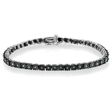 Load image into Gallery viewer, Black Rhodium Plated .925 Sterling Silver 1.0 Cttw Diamond Miracle Tennis Bracelet (Enhanced Blue Color, I3 Clarity) - 7"