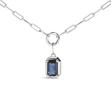 Load image into Gallery viewer, 10K White Gold Emerald Cut 6x4 MM Blue Sapphire Solitaire Pendant Necklace - 18 inch