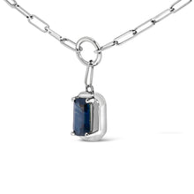 Load image into Gallery viewer, 10K White Gold Emerald Cut 6x4 MM Blue Sapphire Solitaire Pendant Necklace - 18 inch
