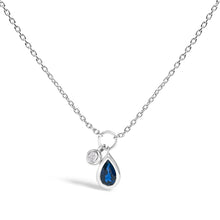 Load image into Gallery viewer, 10K White Gold 6x4 mm Pear Blue Sapphire and Diamond Accent Charm Pendant Necklace - 18" Inches