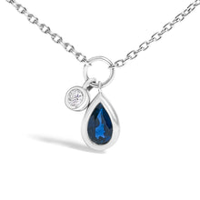 Load image into Gallery viewer, 10K White Gold 6x4 mm Pear Blue Sapphire and Diamond Accent Charm Pendant Necklace - 18" Inches