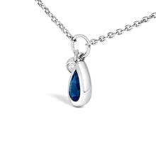 Load image into Gallery viewer, 10K White Gold 6x4 mm Pear Blue Sapphire and Diamond Accent Charm Pendant Necklace - 18" Inches