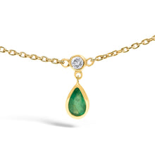 Load image into Gallery viewer, 10K Yellow Gold Dangling 5x3 mm Green Emerald and Diamond Station Necklace - 18" Inches