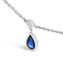 Load image into Gallery viewer, 10K White Gold Dangling 5x3 mm Pear Blue Sapphire and Diamond Station Necklace - 18" Inches