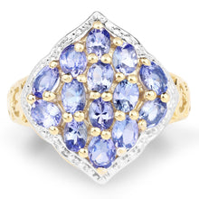 Load image into Gallery viewer, 14K Yellow Gold Plated 2.38 Carat Genuine Tanzanite .925 Sterling Silver Ring