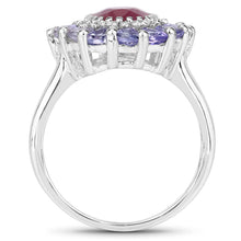 Load image into Gallery viewer, 3.70 Carat Glass Filled Ruby and Tanzanite .925 Sterling Silver Ring
