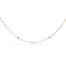 Load image into Gallery viewer, 14K Yellow Gold Bezel Set Alternating Green Emerald and Diamond Station Necklace - 18" Inches