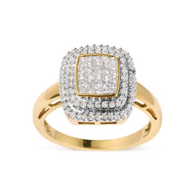 Load image into Gallery viewer, 10K Yellow Gold 1/2 cttw Round and Princess Diamond Composite Head and Halo Ring (H-I Color, SI1-SI2 Clarity) - Ring Size 7
